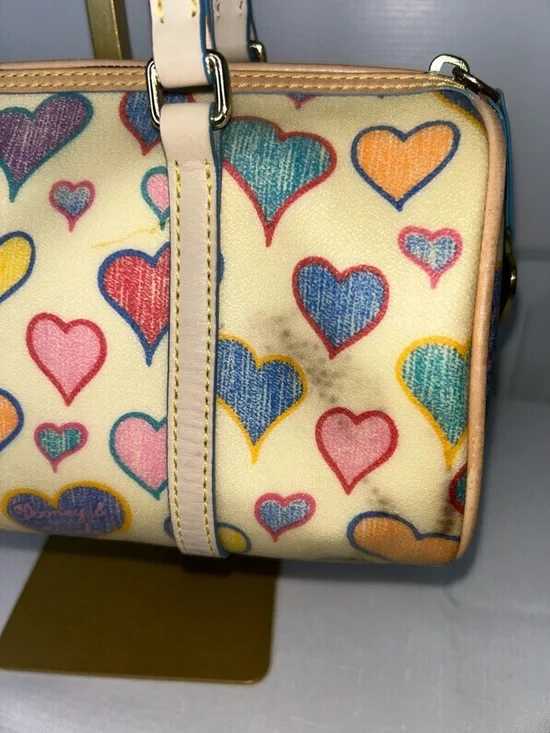 Dooney & Bourke Cream Multicolor Heart-Print Barrel Bag - Picture 7 of 13